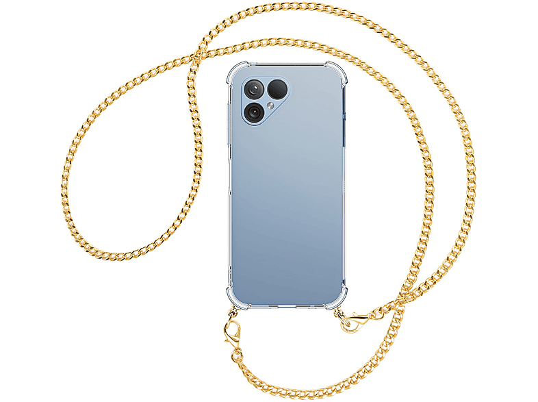 MTB MORE ENERGY Umhänge-Hülle Metallkette, (gold) Fairphone, 5, Umhängetasche, Kette mit