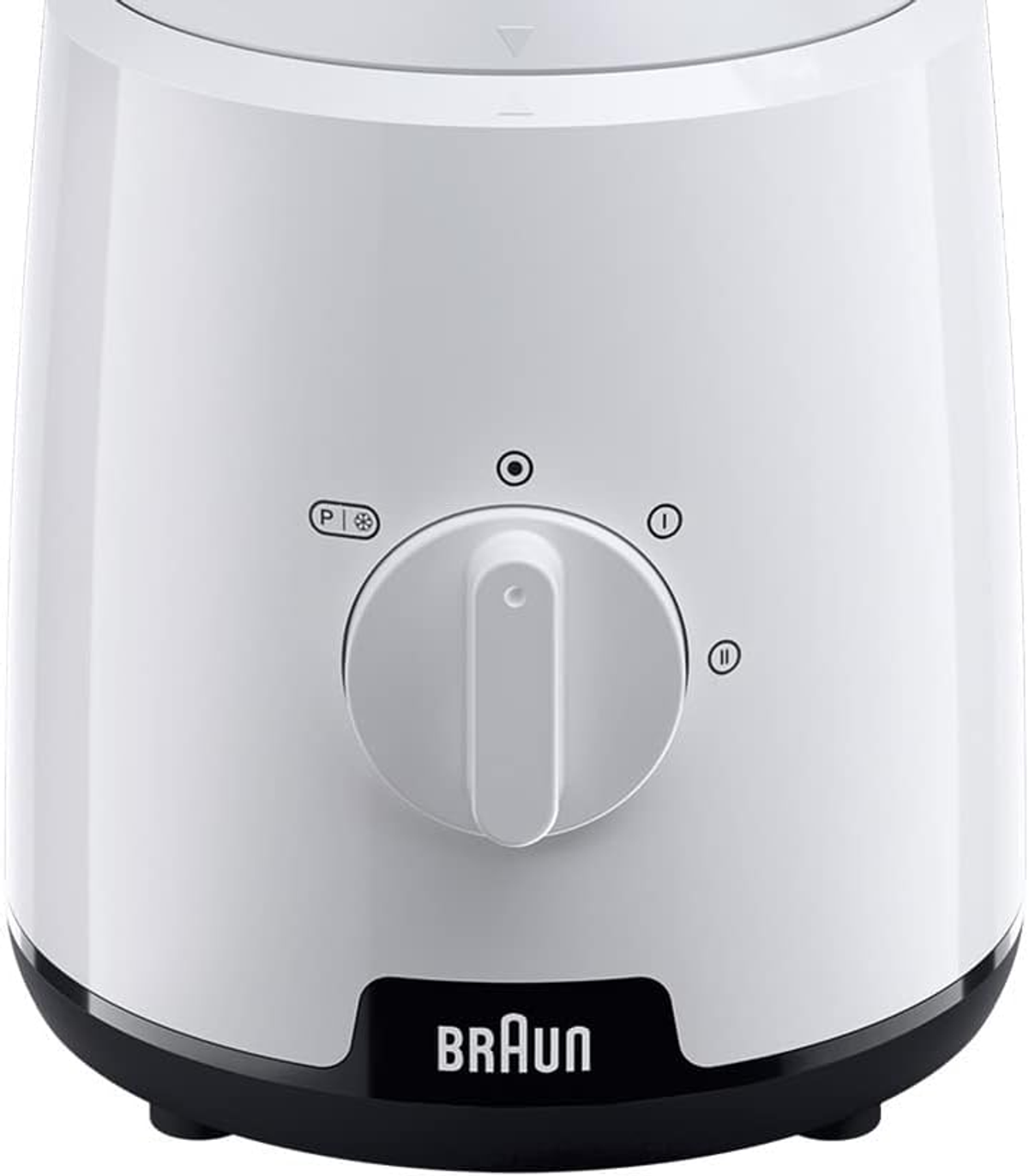 Una afeitadora Braun blanca. El dial está en el centro.