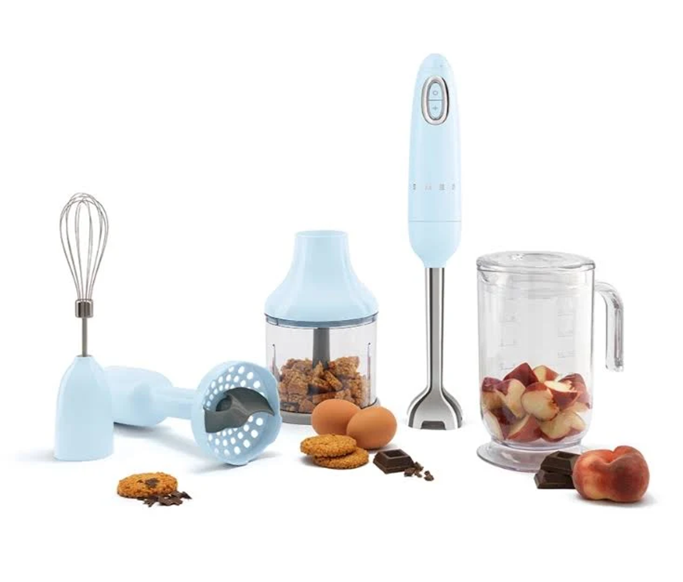 SMEG Smeg HBF22PBEU Hand-Mixer Set (700 50\'s Pastellblau Watt) Zubehör Stabmixer mit Pastellblau Design