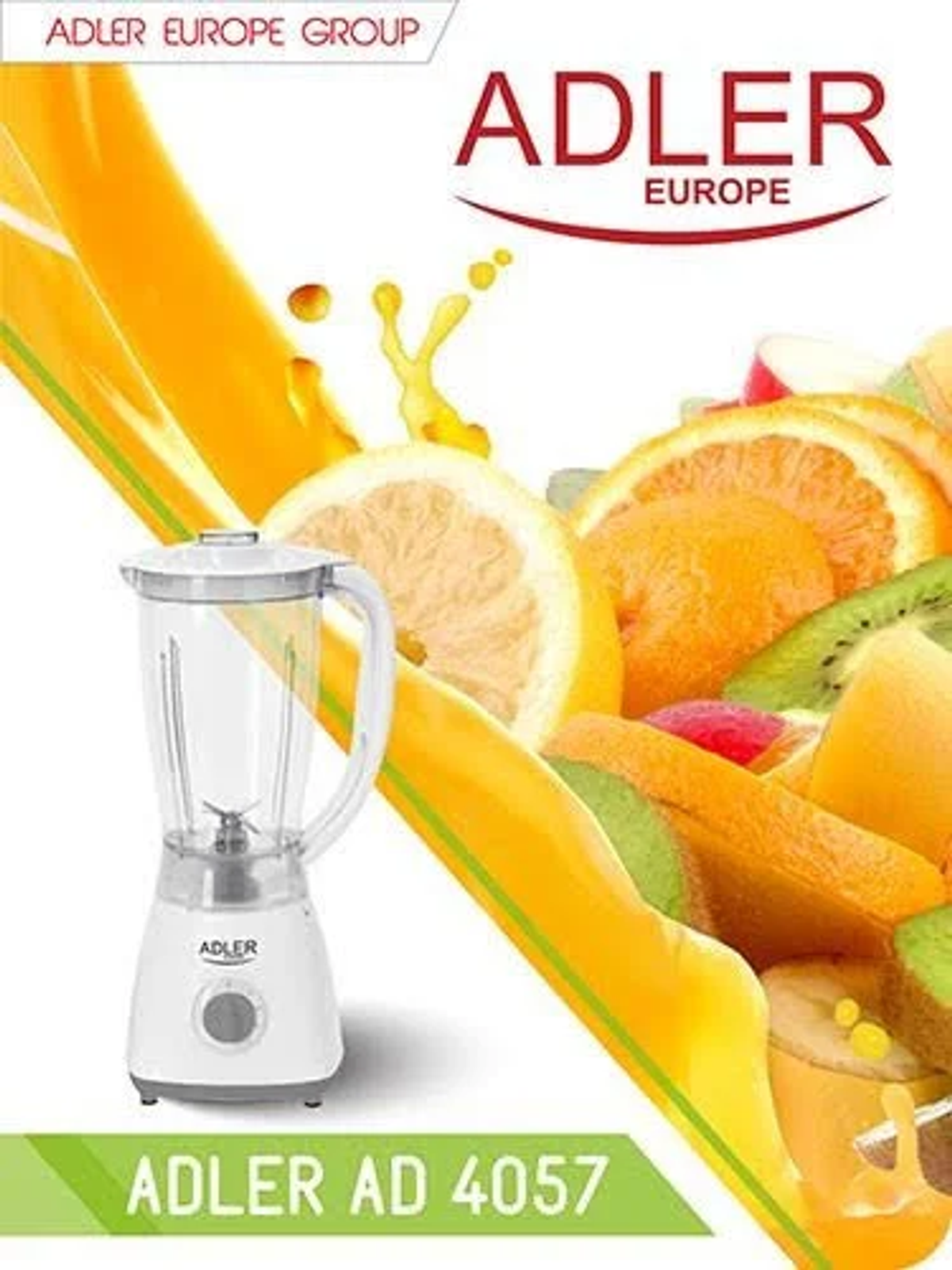 Blender z pomarańczami i białym tłem. Obraz jest reklamą.
