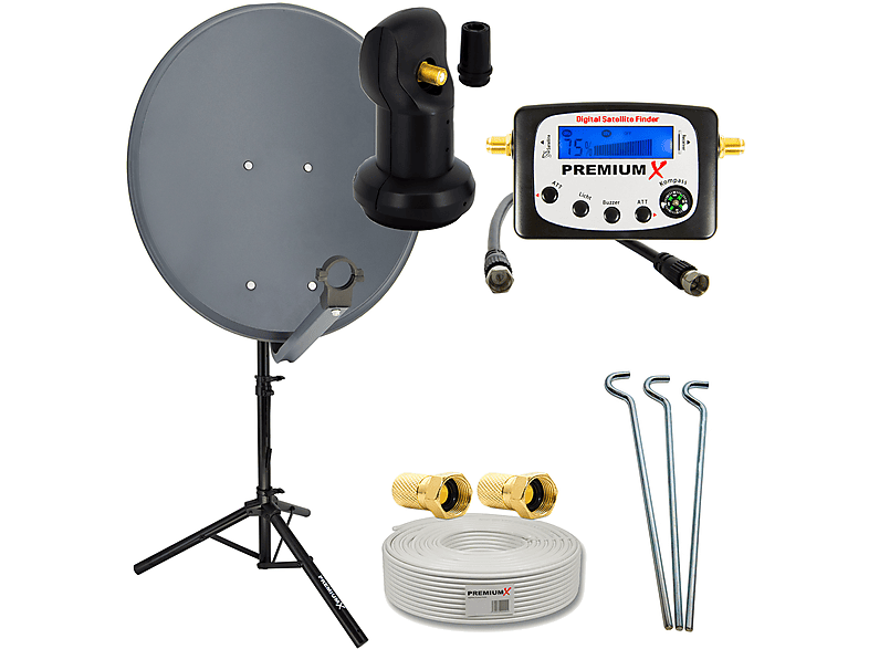 PREMIUMX SAT Anlage 60cm Antenne Single LNB Kabel Sat-Finder Stativ Sat Anlage (60 cm, Single LNB)