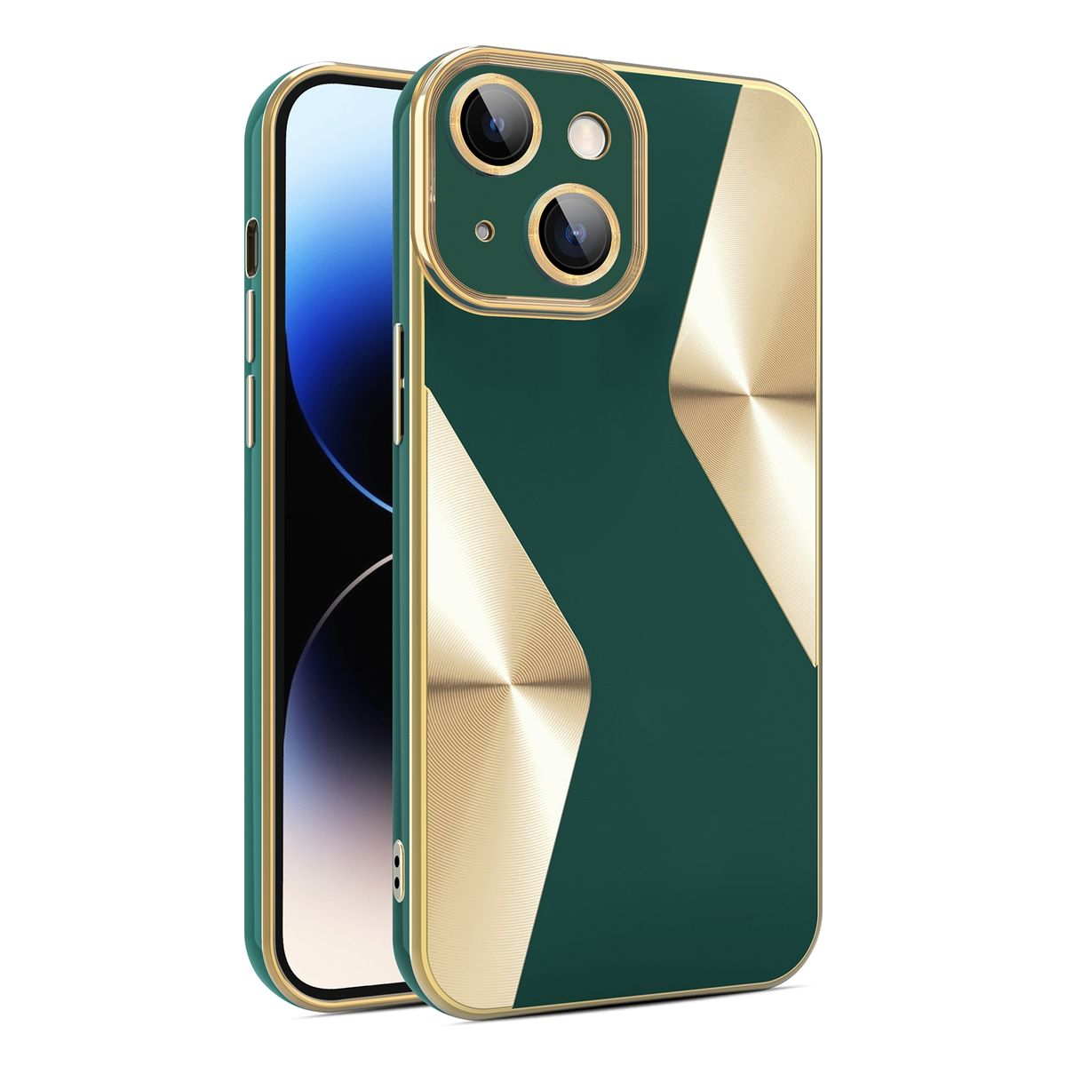 integriertem iPhone Electroplating Kameralinsen Schutz, Silikon Hülle Grün WIGENTO mit Backcover, TPU Apple, Plus, 15