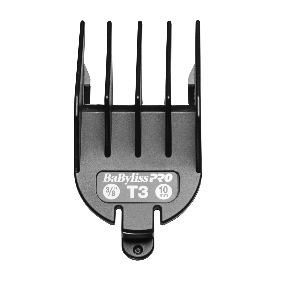 Accesorio peine para cortapelos Babyliss Pro negro. Marcas T3/8 pulgada 10mm visibles.
