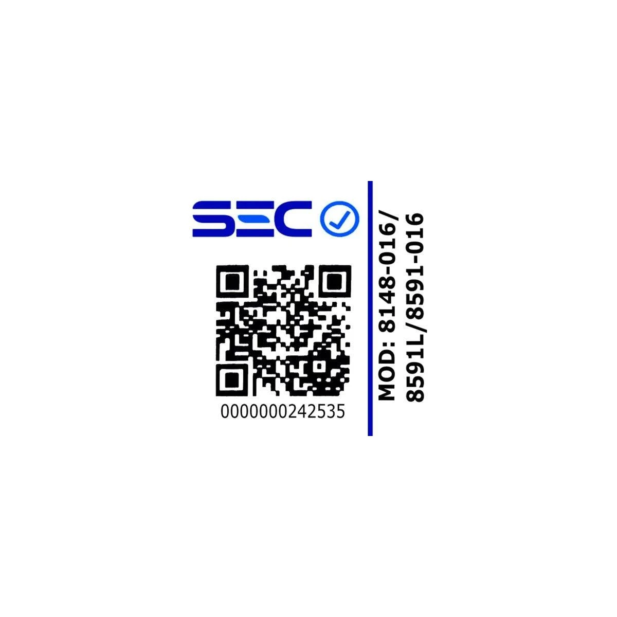 Etichetta con codice a barre SECO con un codice QR e informazioni sul prodotto.