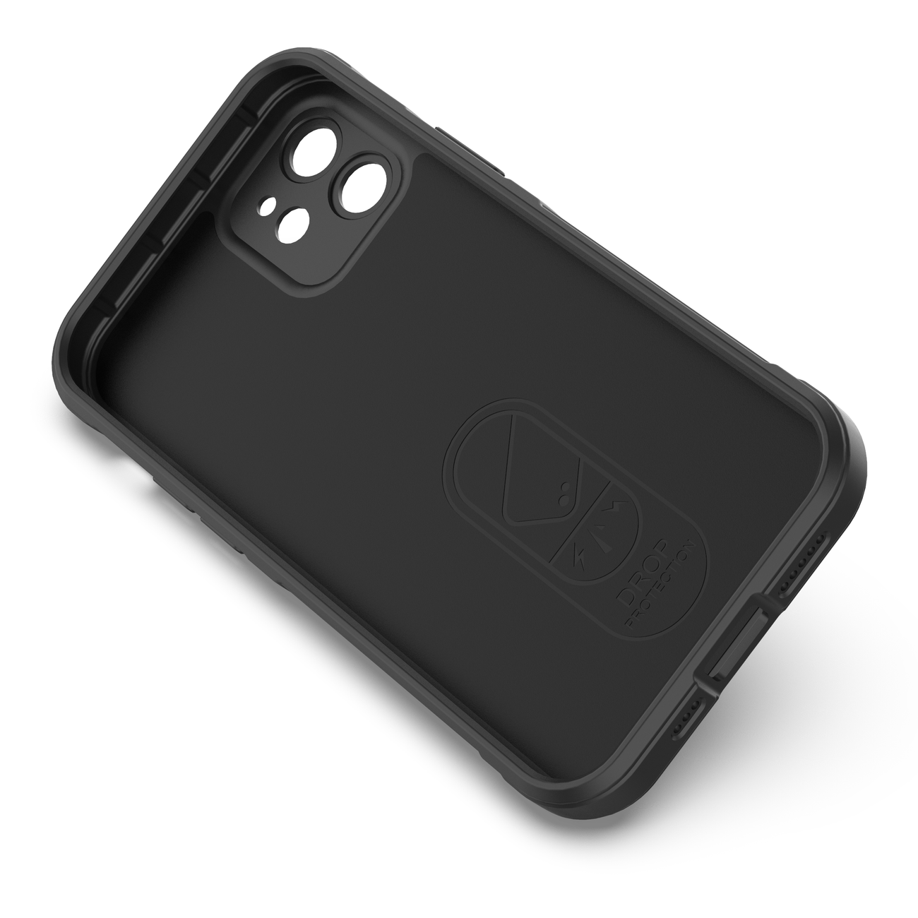 Schwarze Handyhülleninnenseite. Schwarze Handyhülle mit einem Design.