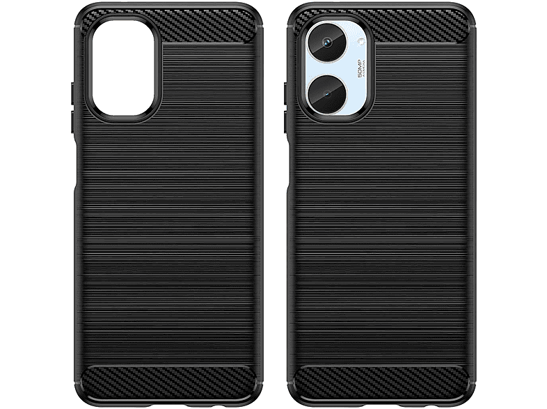COFI Carbon Case Hülle kompatibel mit Realme 10 4G flexible Silikon Carbon Hülle schwarz, Backcover, Realme, 10 4G, Schwarz