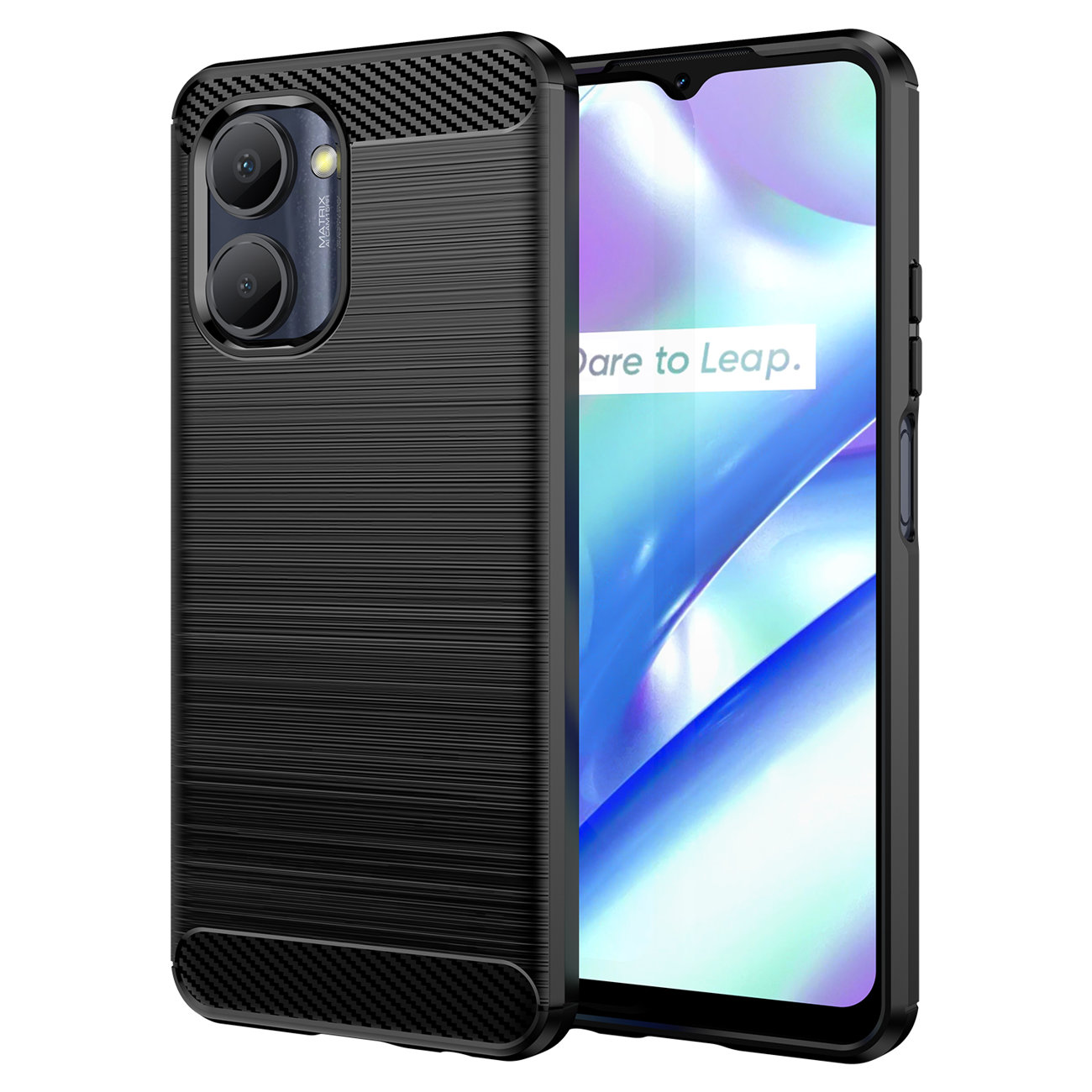 COFI Carbon Case Hülle kompatibel Realme C33, Hülle Realme, mit flexible Silikon Backcover, schwarz, Schwarz Carbon C33