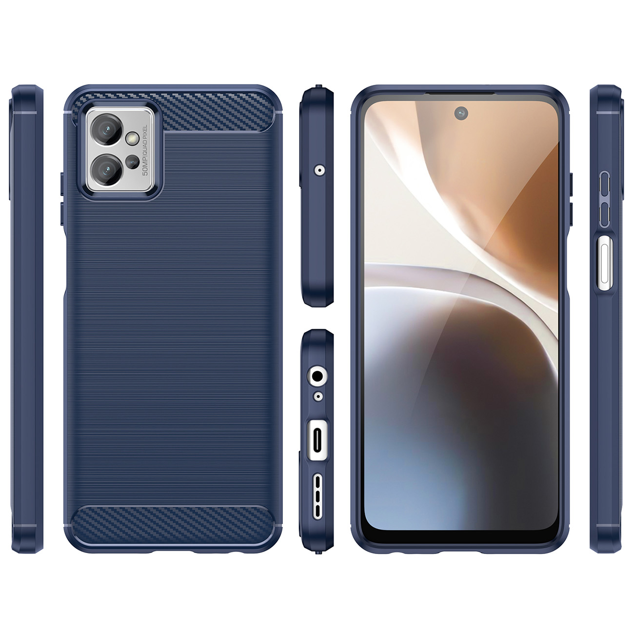 COFI Carbon Case Hülle 5G, Backcover, Hülle Silikon Galaxy A14 kompatibel Samsung A14 Carbon blau, mit Galaxy Blau flexible Samsung, 5G
