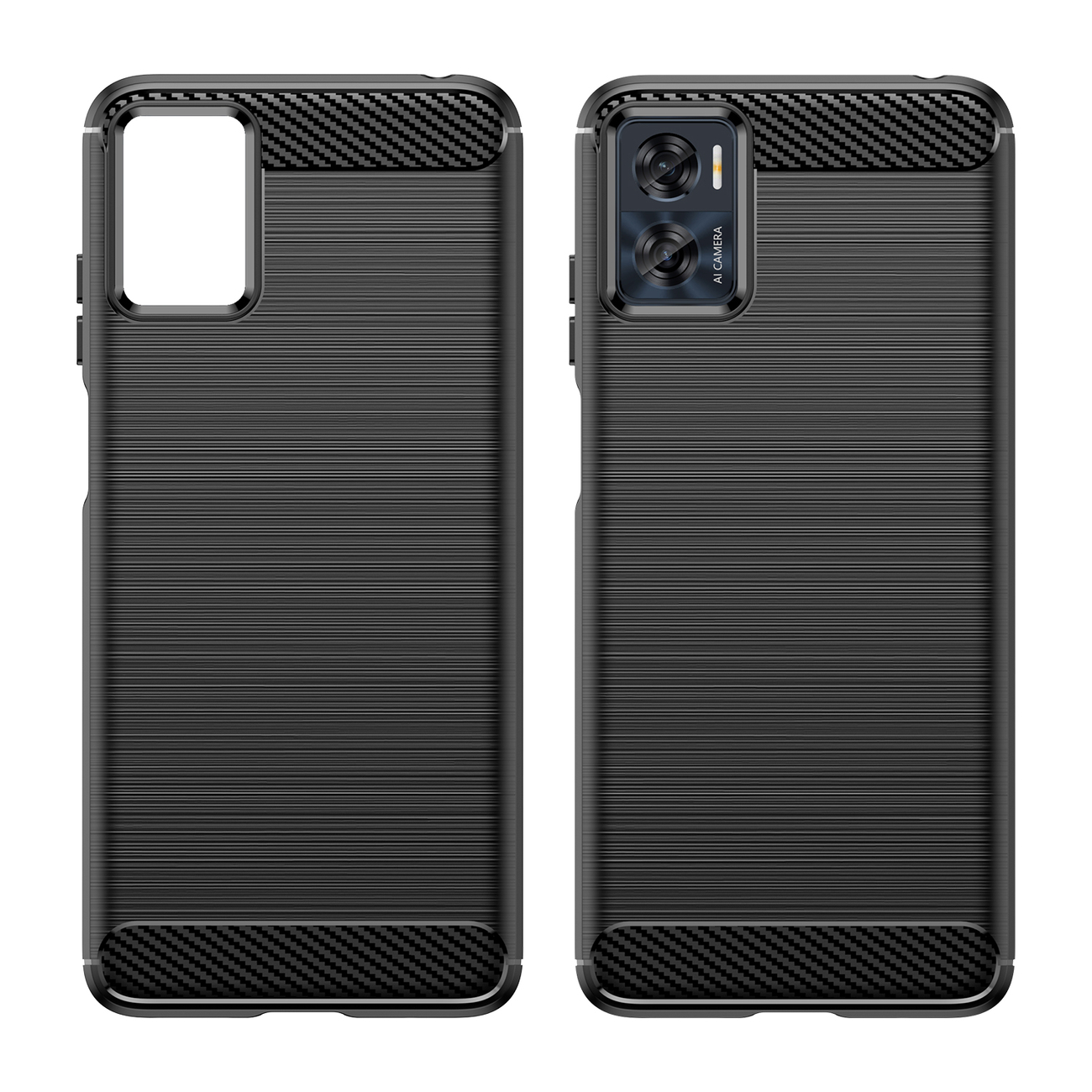 COFI Case mit Backcover, Moto flexible Motorola, Hülle Motorola Schwarz schwarz, Moto Carbon kompatibel E22 E22, Carbon Silikon Hülle