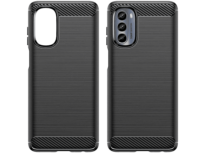 COFI Carbon Case Hülle kompatibel mit Motorola Moto G62 flexible Silikon Carbon Hülle schwarz, Backcover, Motorola, Moto G62, Schwarz