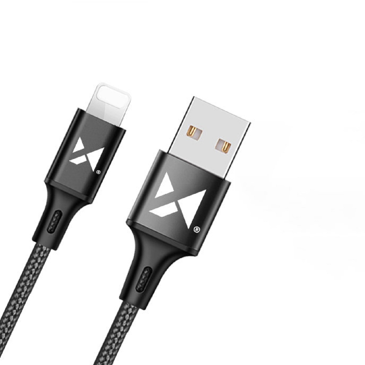 Zwei schwarze USB-Ladekabel mit Logo auf dem Stecker.