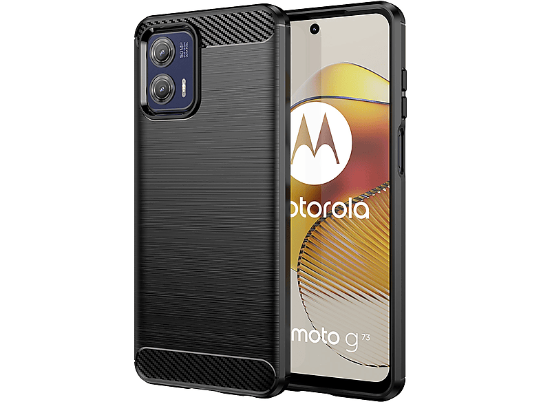COFI Carbon Case kompatibel mit Motorola Moto G73 5G flexible Silikon Carbon Hülle schwarz, Backcover, Motorola, Moto G73 5G, Schwarz