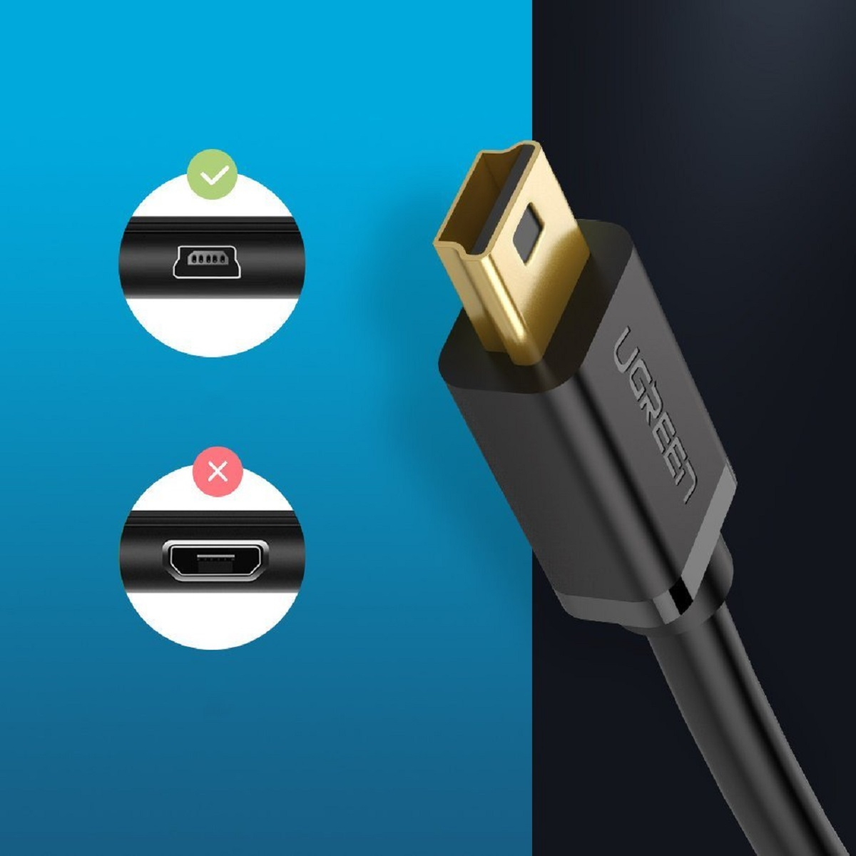Kabel Kabeladpater, USB Schwarz Ugreen USB UGREEN Mbps - 1,5m Mini Kabel 480 schwarz