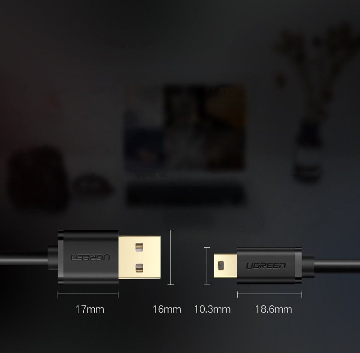 UGREEN Ugreen Schwarz Kabel Mini 480 - 1,5m Kabeladpater, Kabel USB schwarz USB Mbps