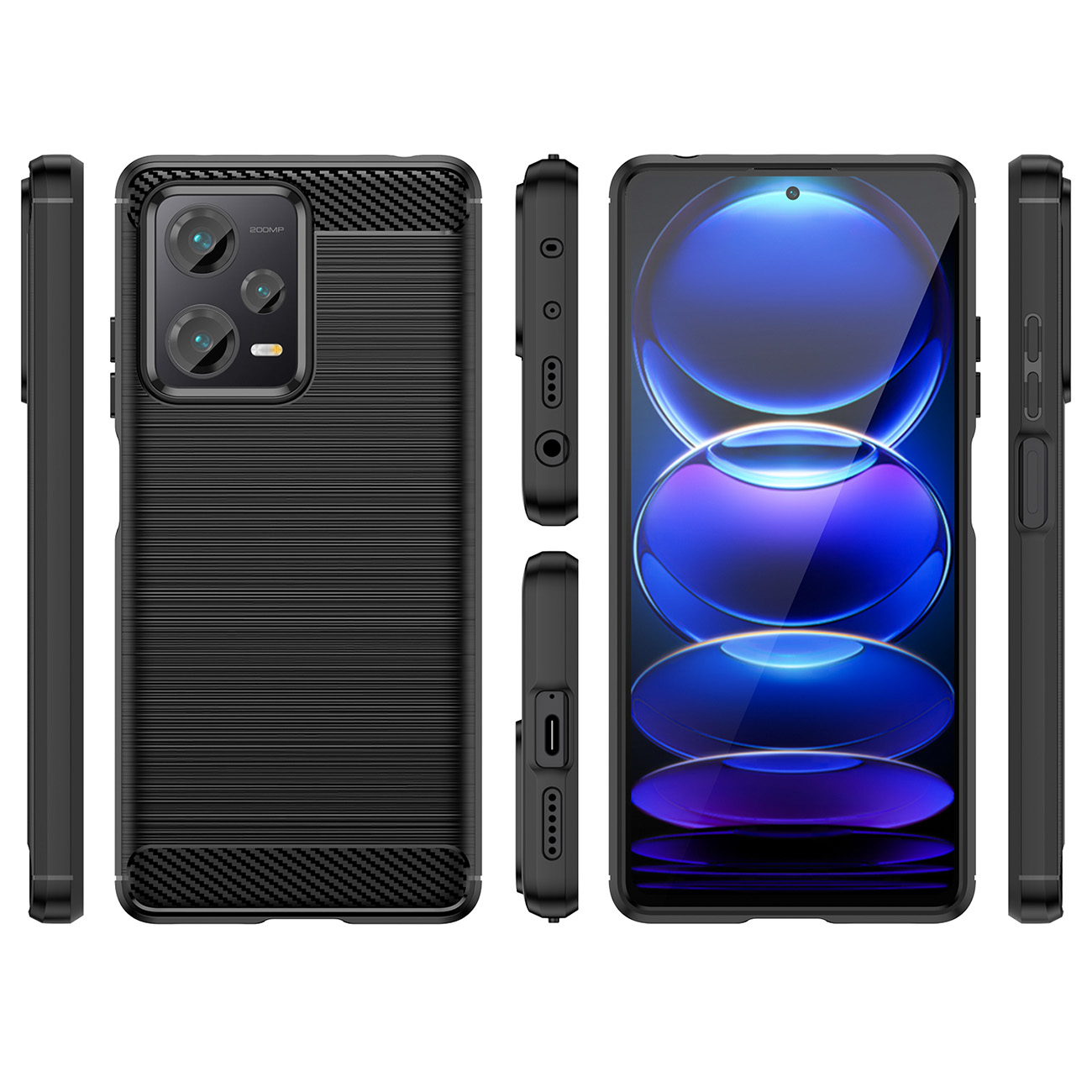 COFI Carbon Case 12 mit Pro+, kompatibel Note Backcover, Xiaomi, flexible Hülle Pro+ Redmi Xiaomi 12 Note schwarz, Silikon-Carbon-Hülle Schwarz Redmi