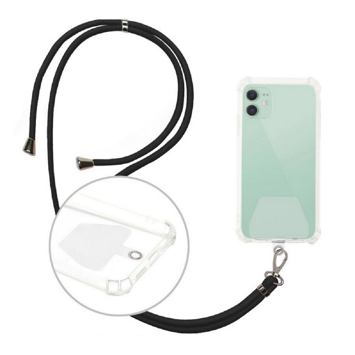 COFI Handyhalterung Smartphones kompatibel mit Schwarz Schwarz Schnur Umhängen Handykette zum Handykette