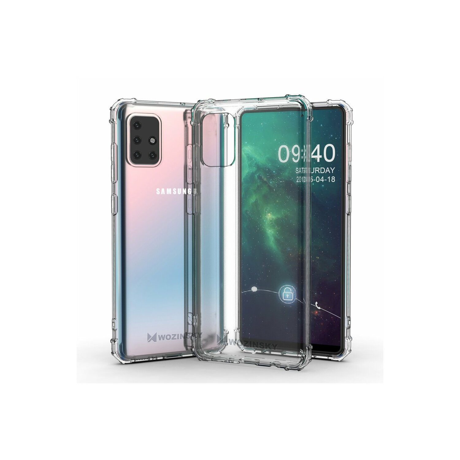Drei Smartphones in transparenten Hüllen. Zwei sind teilweise sichtbar. Vordergrund: Telefon mit Schloss-Symbol.