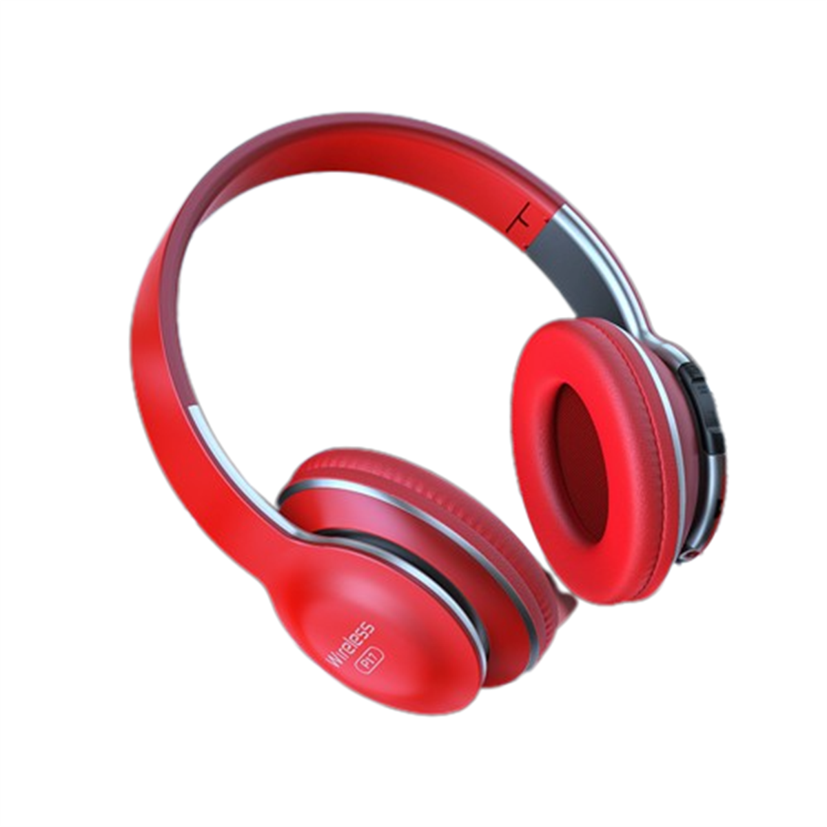 Auriculares inalámbricos rojos sobre fondo blanco. Se ven las orejeras y la diadema.