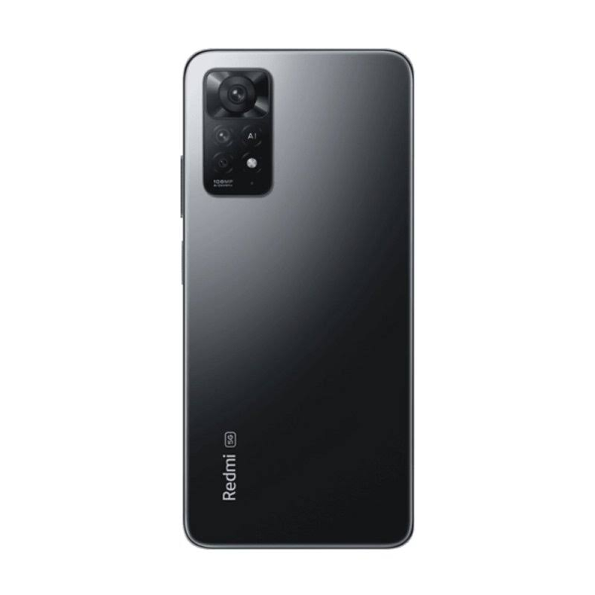 Parte trasera de smartphone negro con múltiples cámaras y logotipo Redmi, sobre fondo blanco.