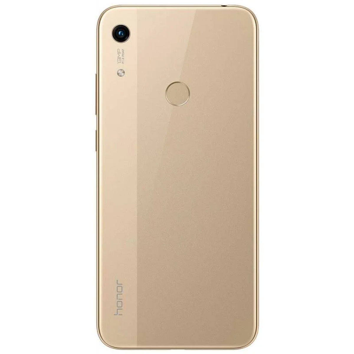 Goldenes Smartphone mit Kamera, Blitz und Fingerabdrucksensor auf der Rückseite.