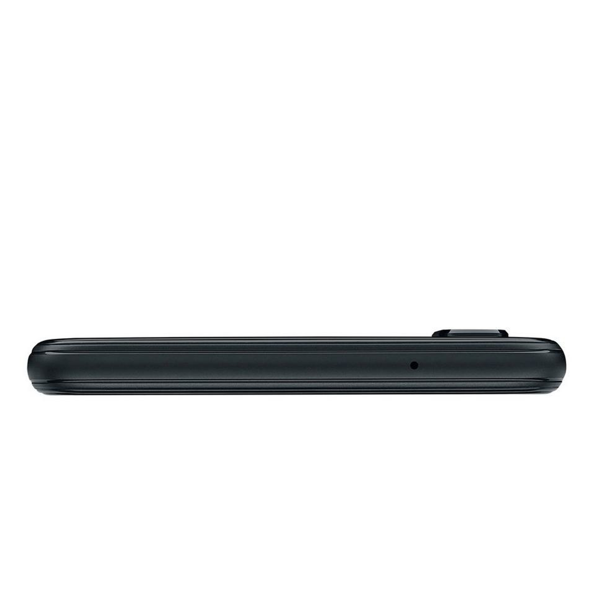 Schwarzes Smartphone, Draufsicht. Zeigt die Oberkante mit Kamera und Mikrofonloch.