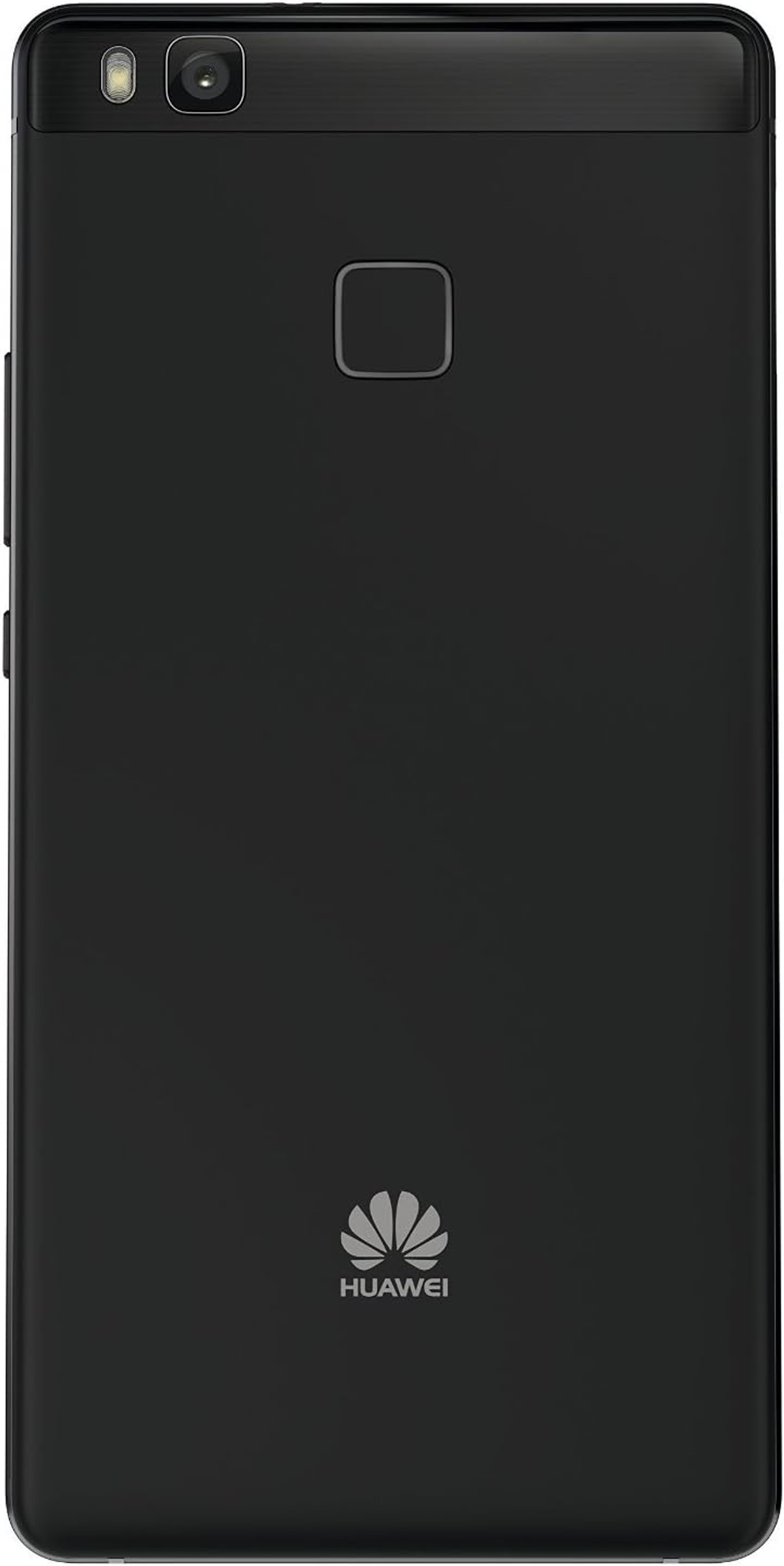 Schwarze Smartphone-Rückseite mit Kamera und Logo, auf weißem Hintergrund.