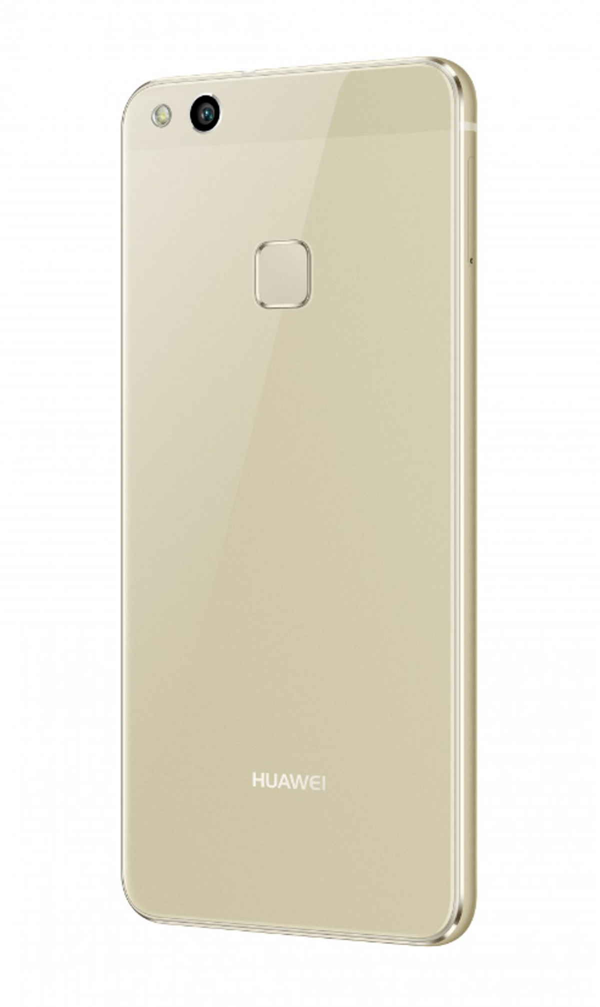 Goldene Smartphone-Rückseite, Kamera und Logo. Schlankes Design. Isoliert auf weißem Hintergrund.