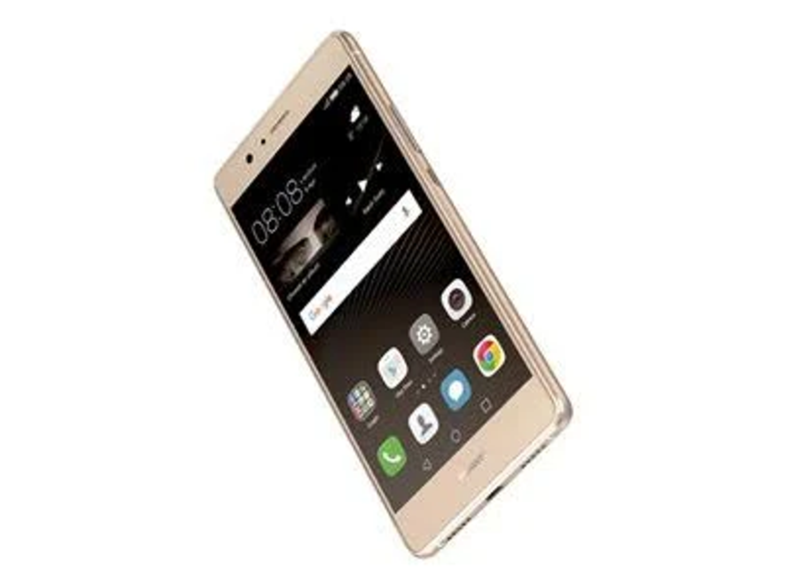 Un telefono d'oro con lo schermo acceso, che mostra un'interfaccia e icone.