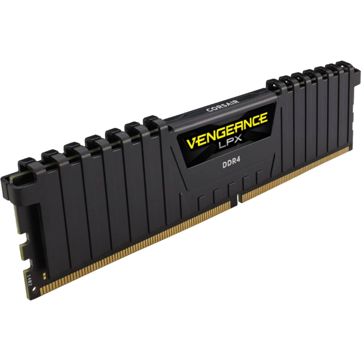 Czarny moduł RAM z marką Corsair Vengeance LPX. Jest to moduł pamięci DDR4.