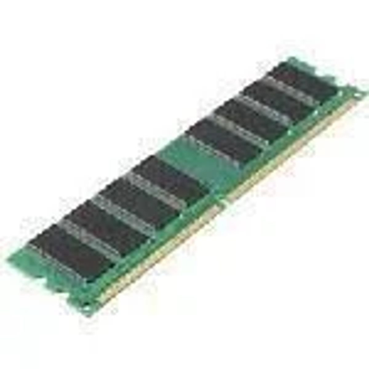 Zielony i czarny moduł RAM. Ma wiele czarnych układów na zielonej płytce drukowanej.