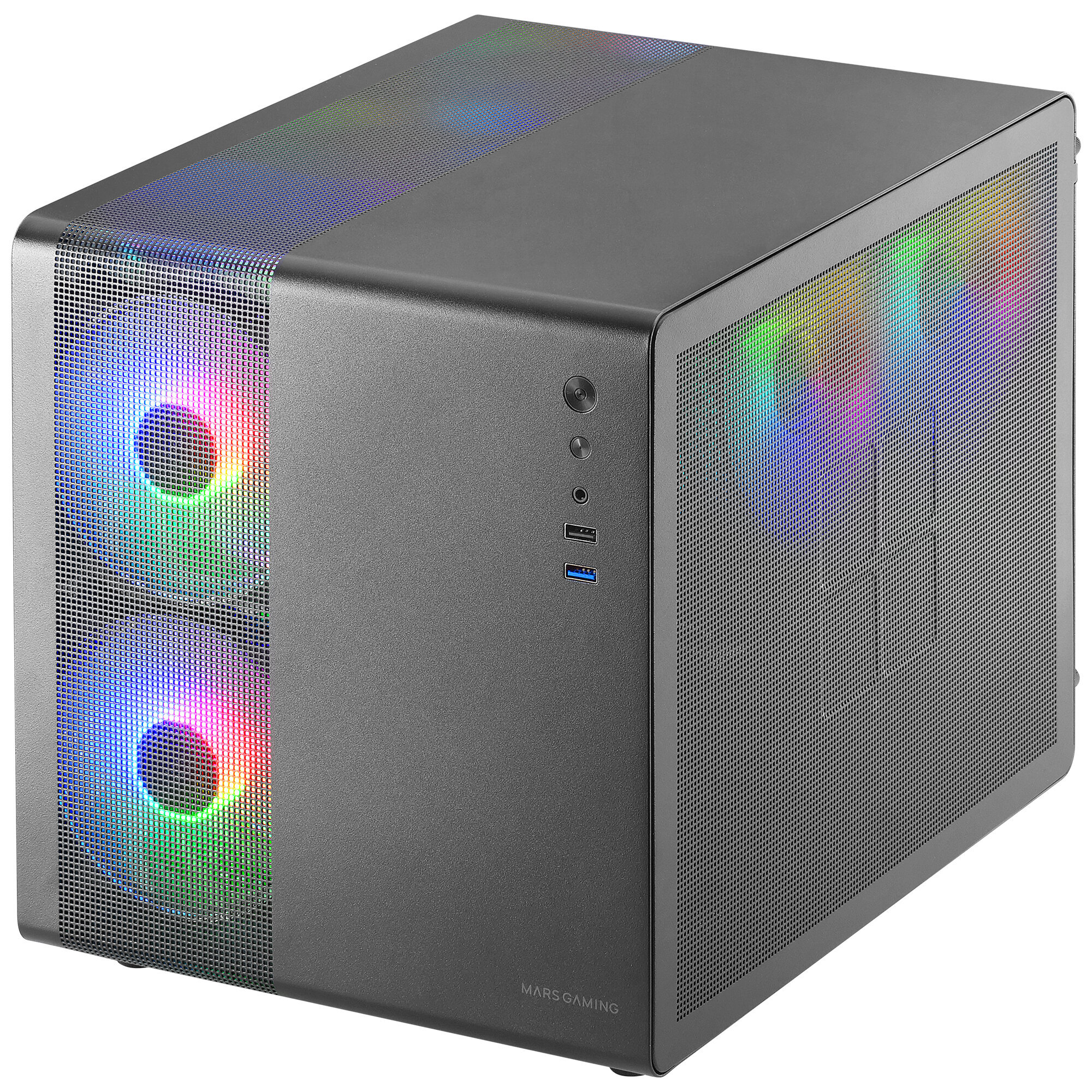 Ciemnoszara obudowa komputera MARS GAMING ze światłami RGB.