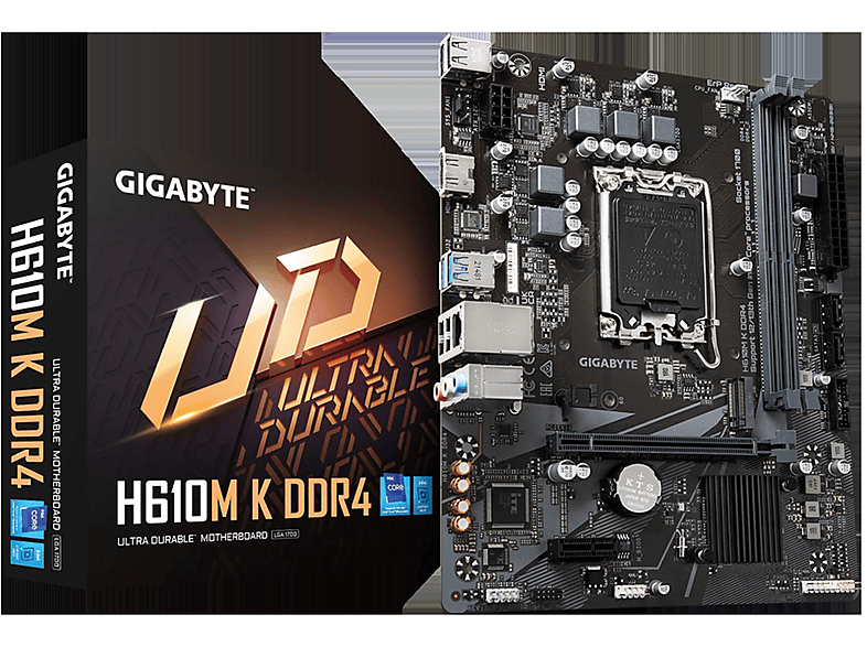GIGABYTE H610M K DDR4 Mainboard - Unterstützt Intel Core Prozessoren 14th Gen C Mainboard Braun