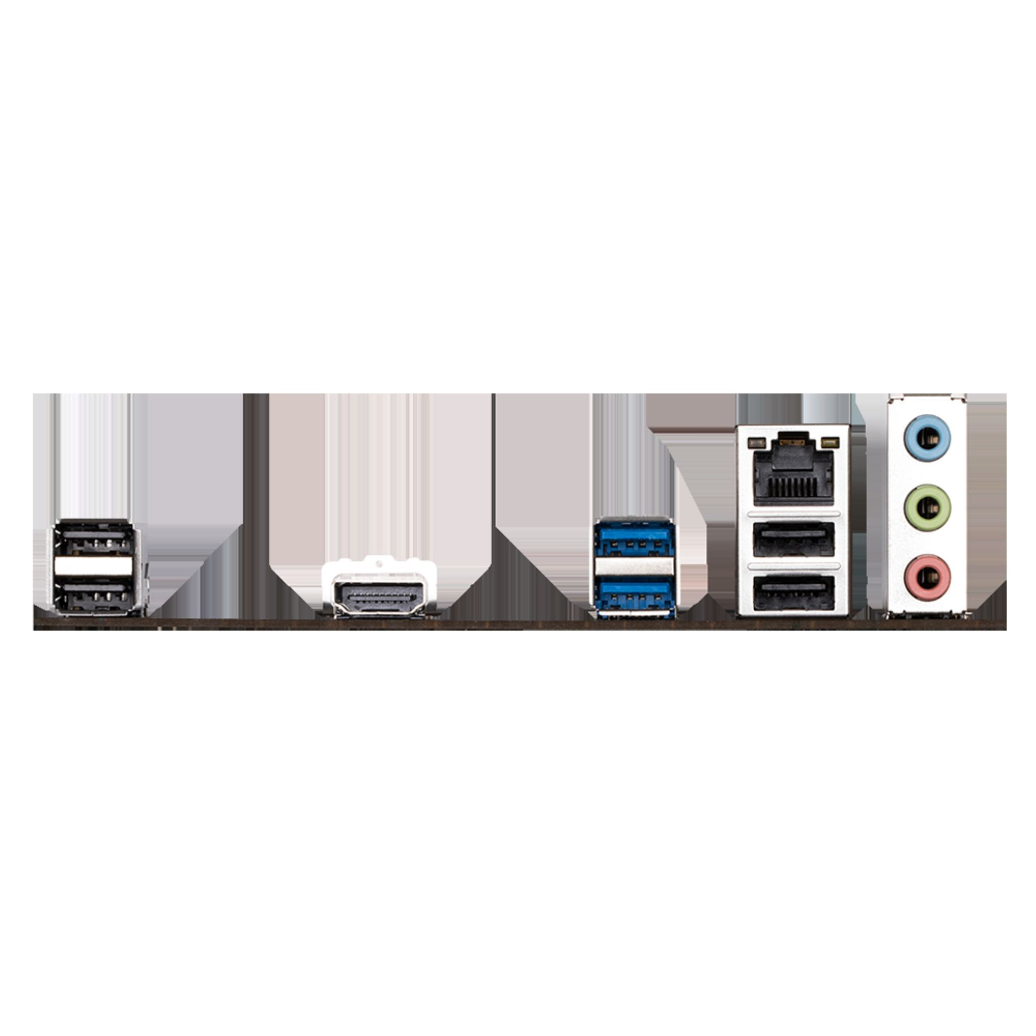 Zbliżenie na porty komputera. Zawiera USB, HDMI i gniazda audio, na białym tle.