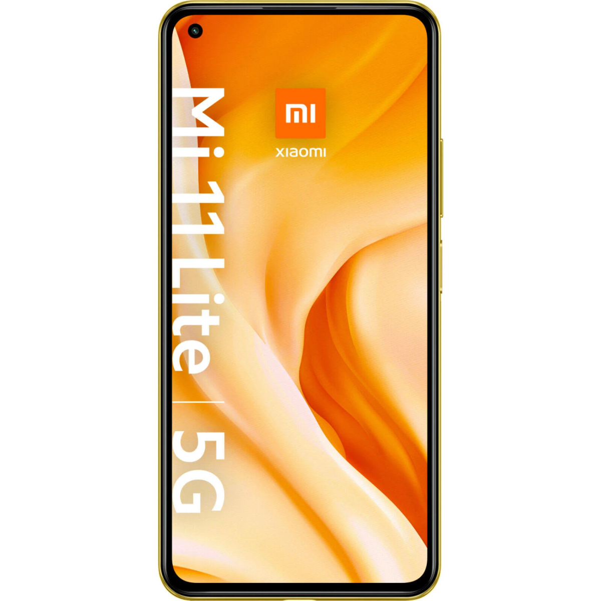 Un smartphone Xiaomi Mi 11 Lite 5G amarillo, con un logotipo blanco.