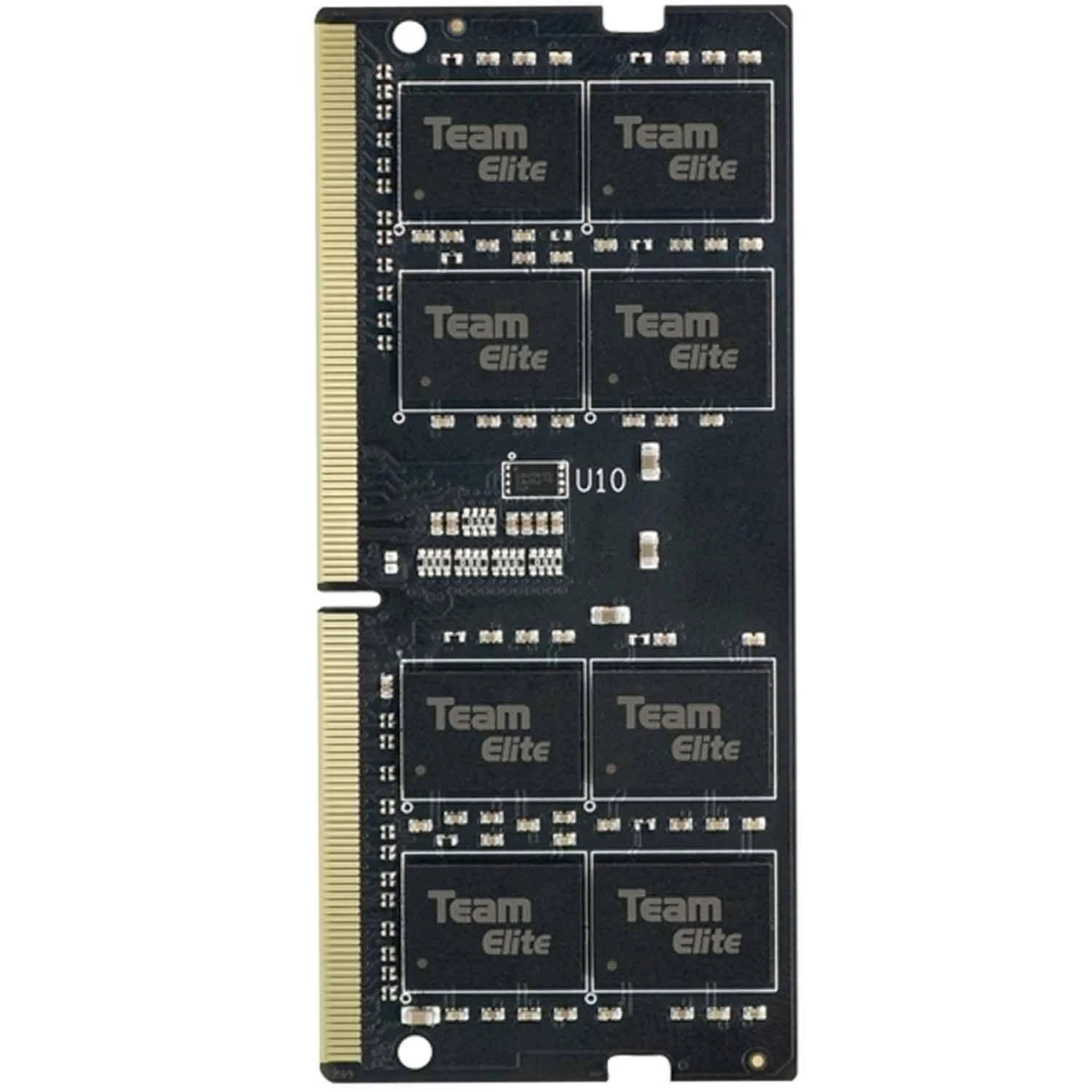Czarny moduł pamięci RAM z marką Team Elite na białym tle.