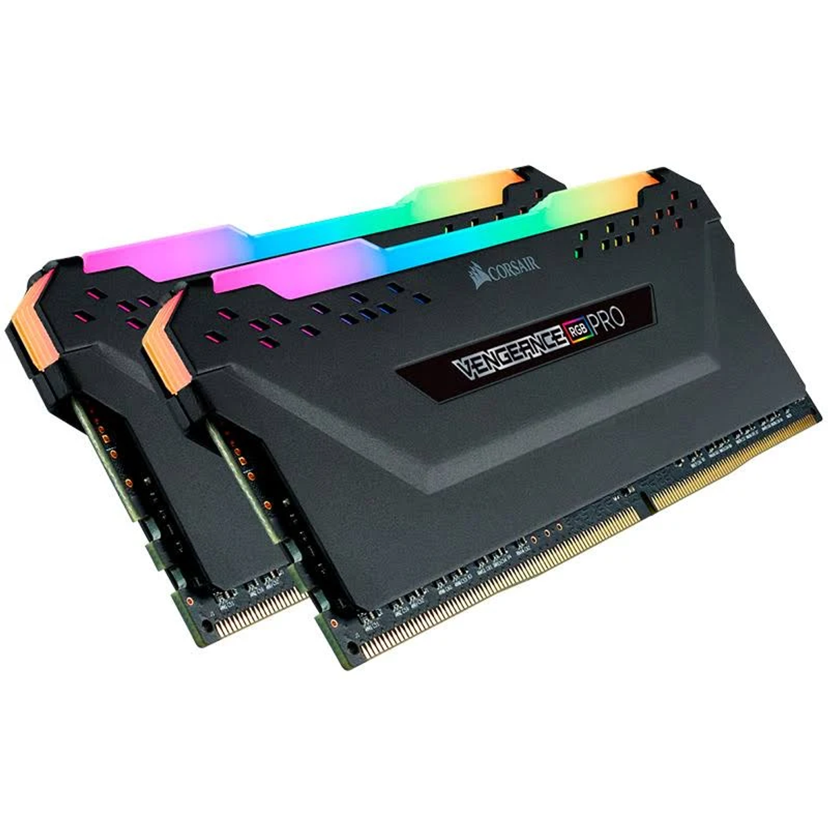 Dwa czarne moduły RAM z oświetleniem RGB.