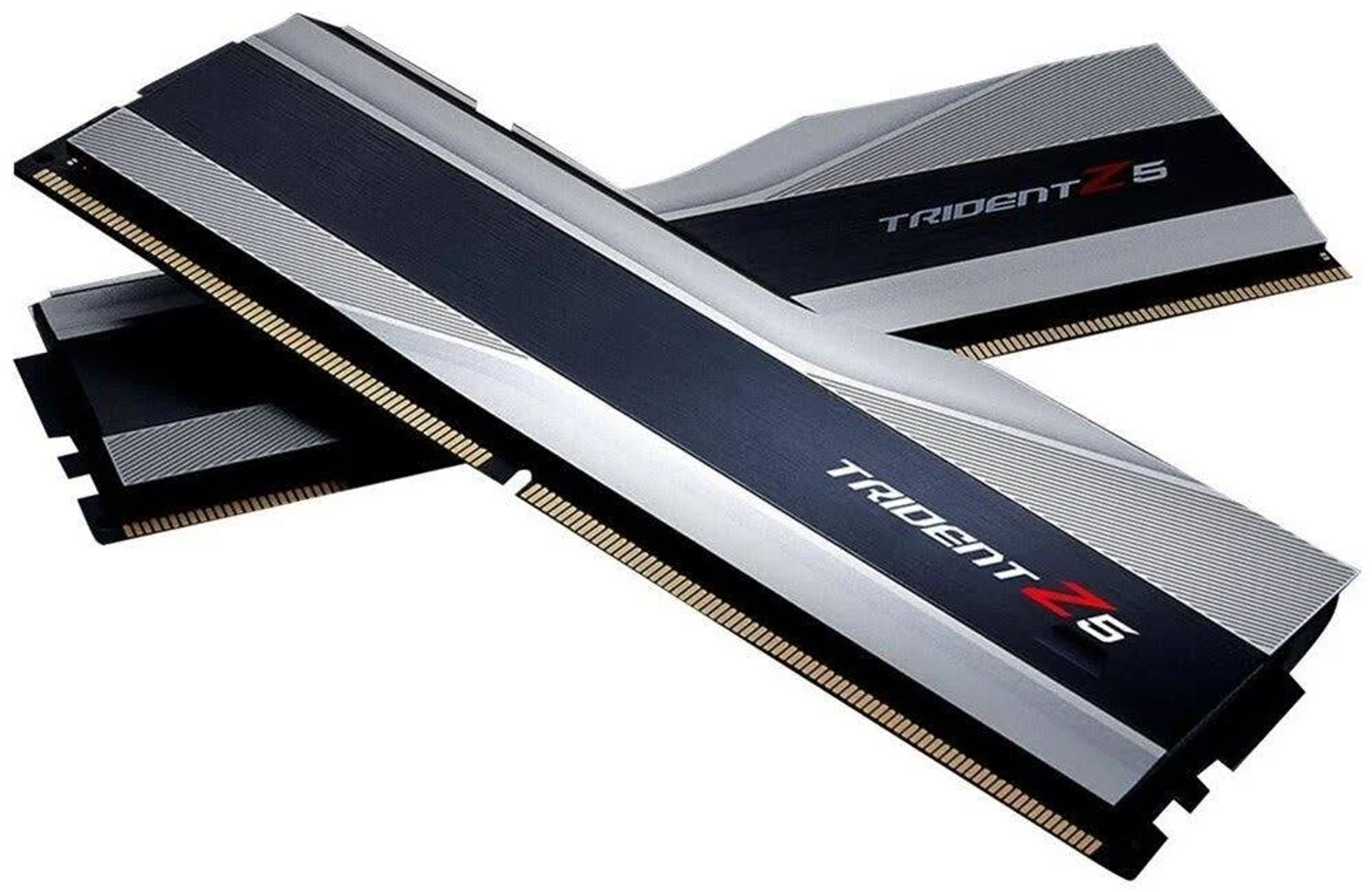 Dwa srebrno-czarne moduły RAM z logo 'TRIDENT Z5'.