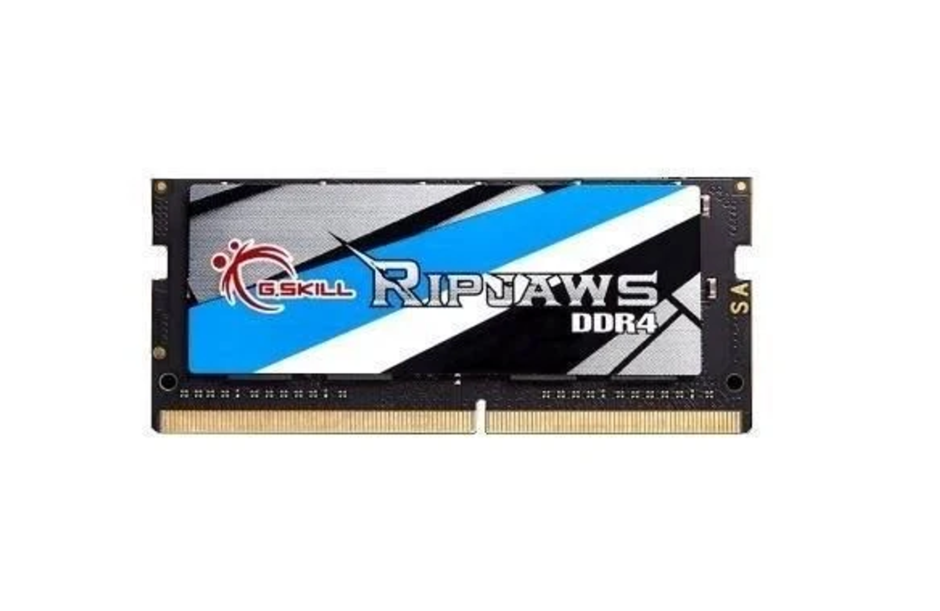 Czarny moduł RAM z niebiesko-białymi akcentami i napisem 'RIPJAWS DDR4'.