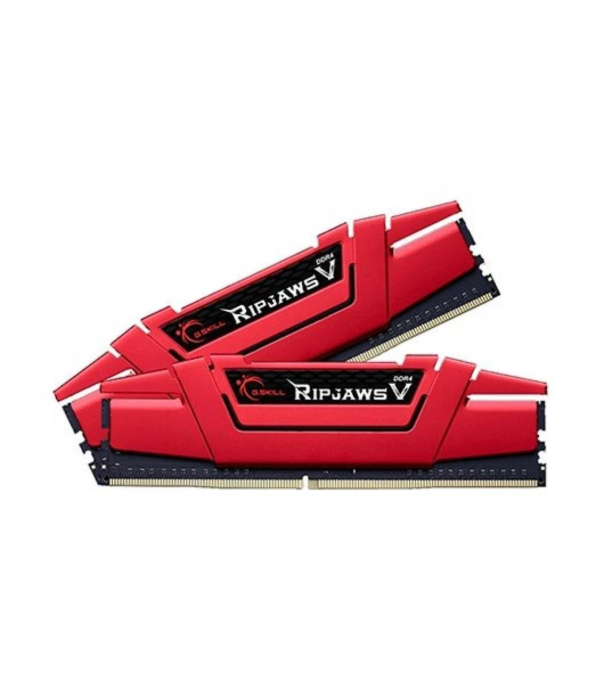 Dwa czerwone moduły RAM G.Skill Ripjaws V na białej powierzchni.