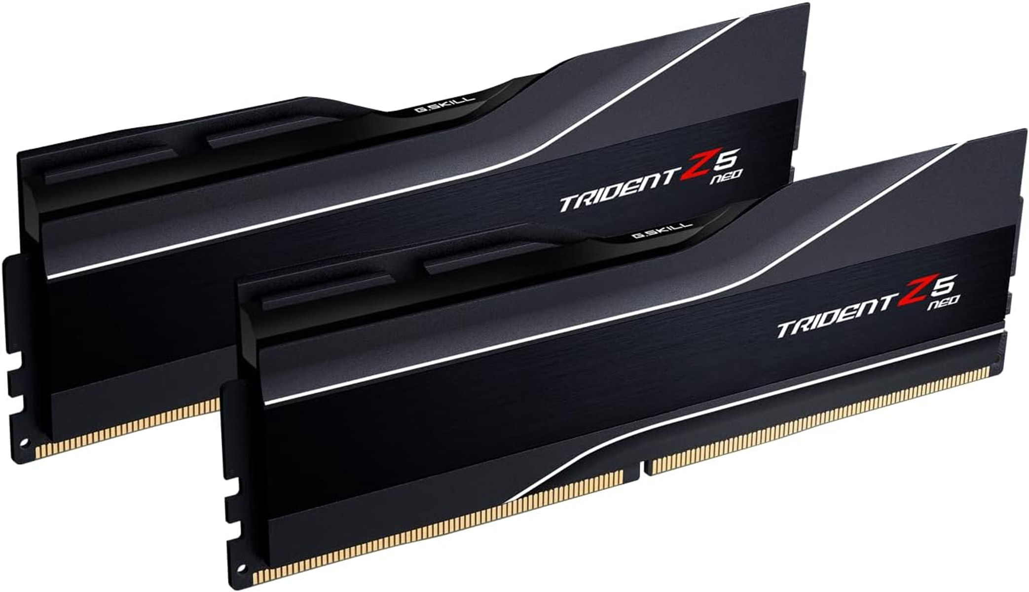 Dwa czarne moduły pamięci RAM z napisem "TRIDENT Z NEO" na białym tle.