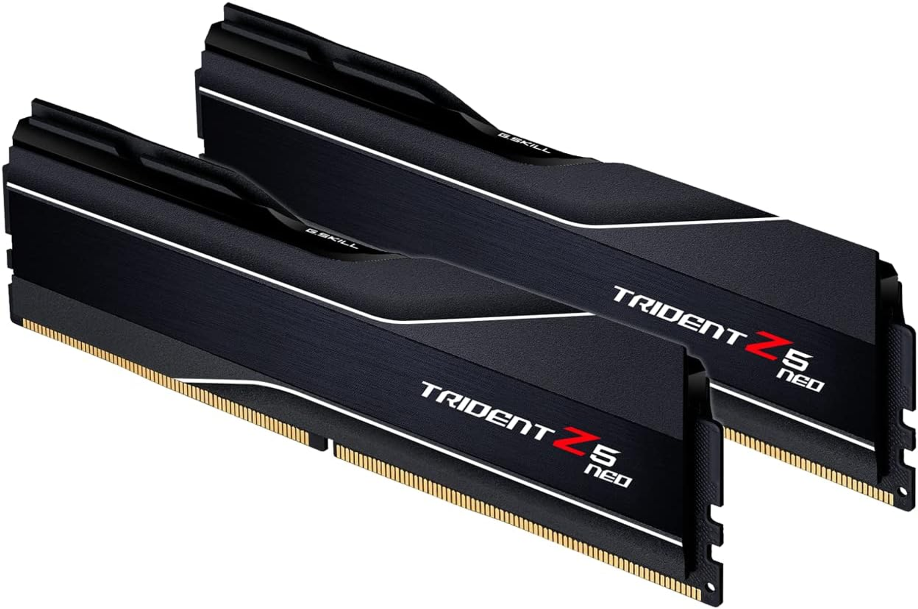 Dwa czarne moduły RAM ze srebrnymi akcentami i logo Trident Z5 Neo.