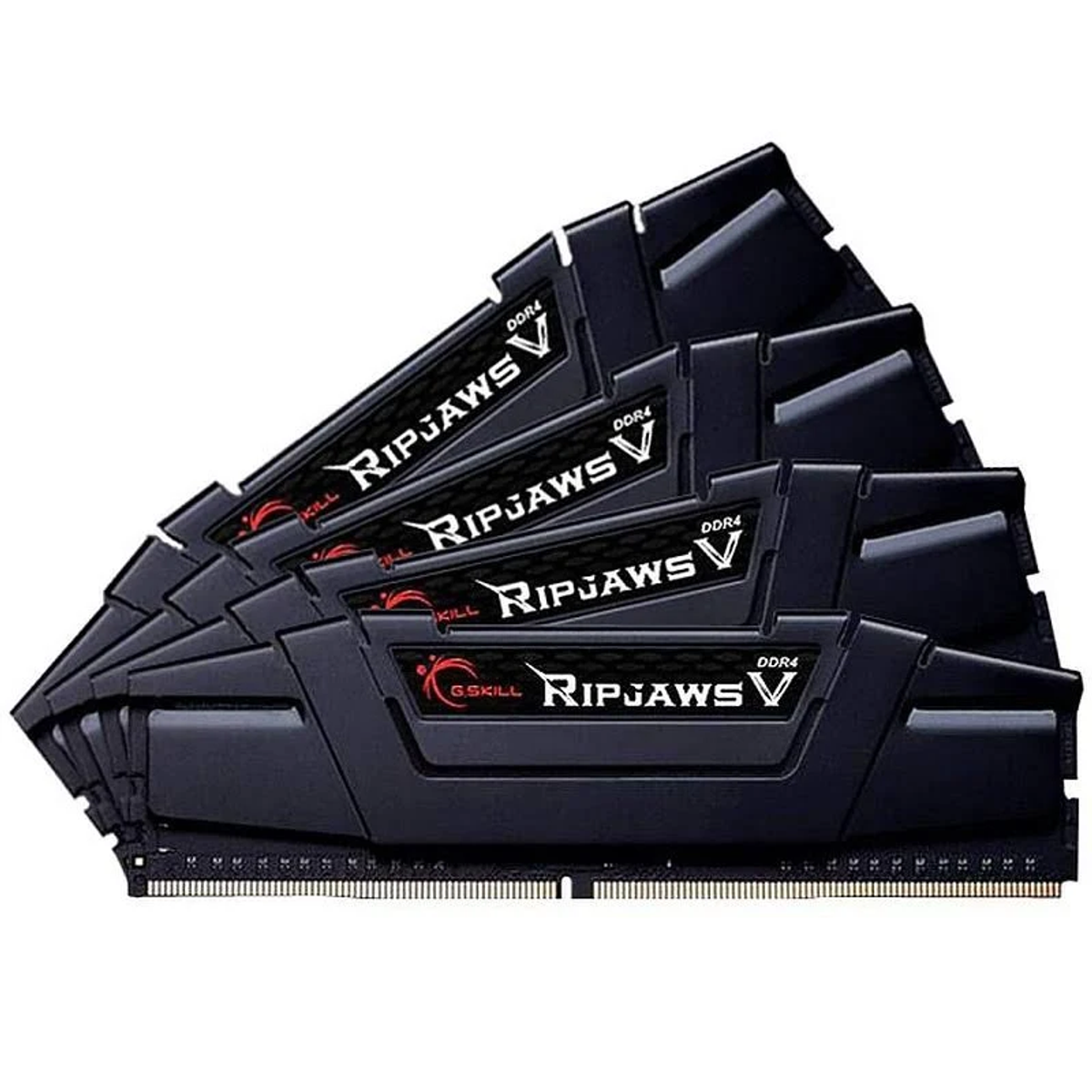 Pila di stick RAM neri con etichetta RIPJAWS V DDR4. Logo G.SKILL visibile.