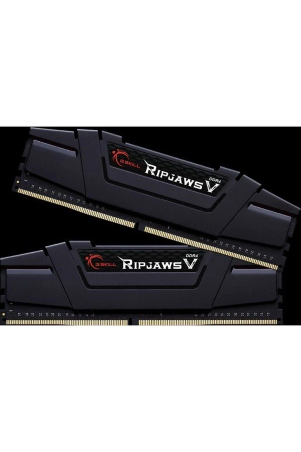 Due moduli RAM neri con la scritta "RIPJAWS V" su sfondo nero.