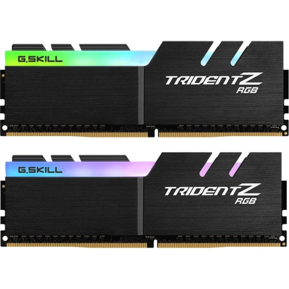 Dwa czarne moduły RAM z logo TRIDENT Z RGB. Górna krawędź ma oświetlenie RGB.