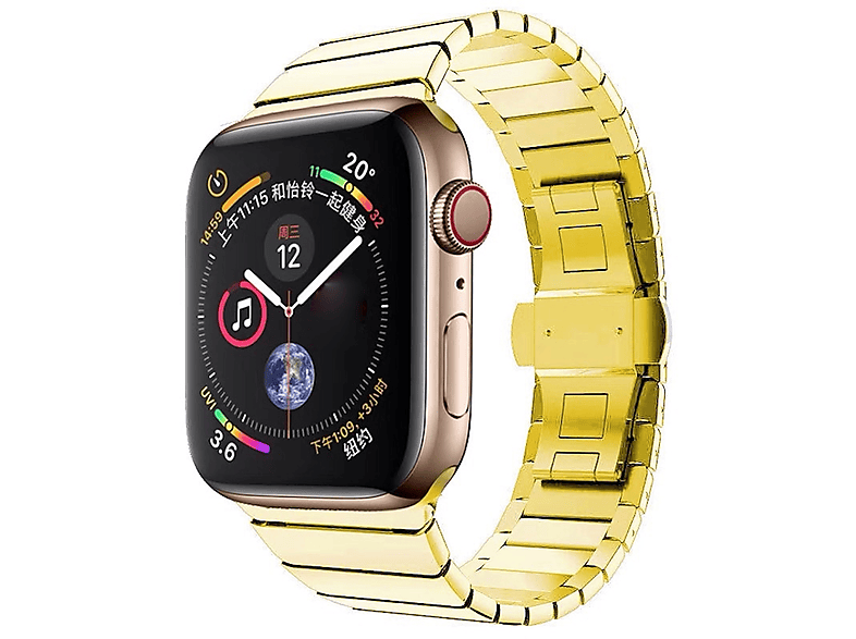 WIGENTO Stahl Metall Design Band, Ersatzarmband, Apple, Apple Watch Series 9 8 7 41 / 6 SE 5 4 40 / 3 2 1 38mm, Gold