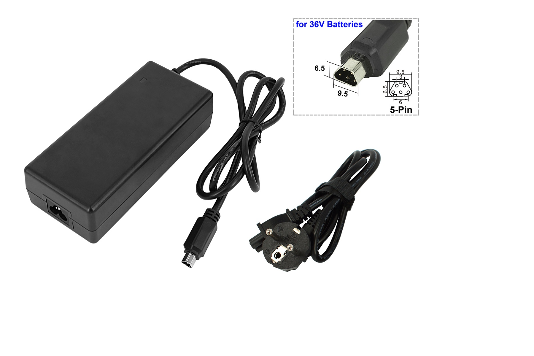 Chargeur 2A Pour Batterie Phylion/Joycube 48V (connecteur Trapézoïdal 5 Broches)