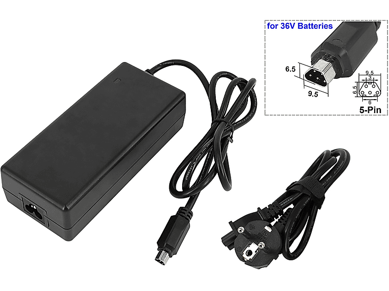 POWERSMART 2A Batterieladegerät für 42V Elektrofahrradbatterie mit 5 Pins E-Bike Ladegerät Joycube, Phylion, 36 Volt, Schwarz