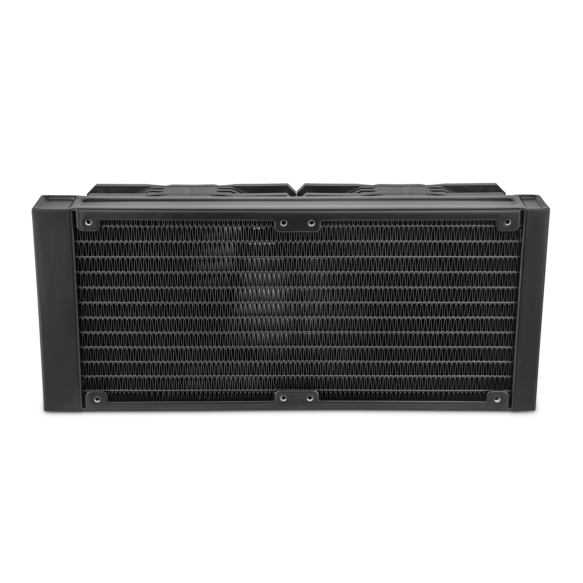 Radiador negro con ventiladores, utilizado para enfriar componentes de computadora.