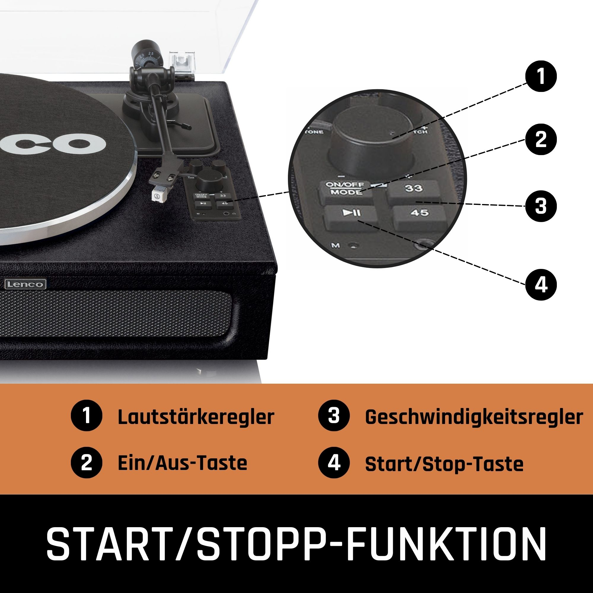 LENCO LS-430BK eingebaute - Schwarz 4 Lautsprechern Bluetooth - Plattenspieler