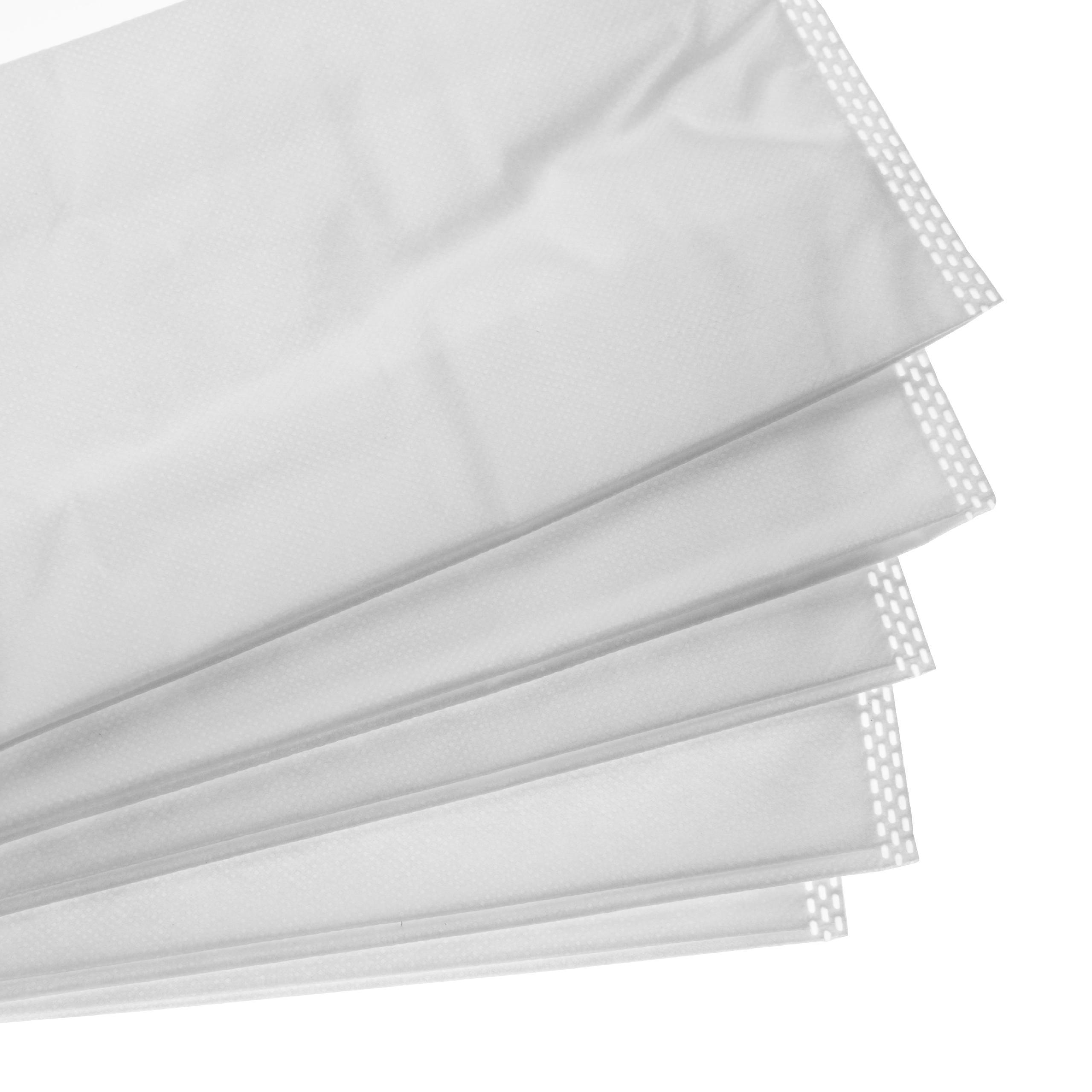 Weiße, gefaltete, papierähnliche Blätter mit perforierten Kanten. Sie überlappen sich fächerartig.